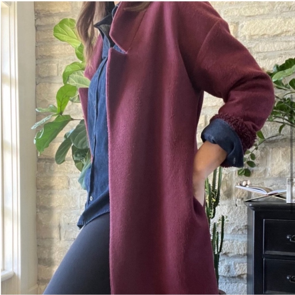 Z SUPPLY Burgundy Fleece Sherpa Cardigan Coat Coatigan Size S EUC
